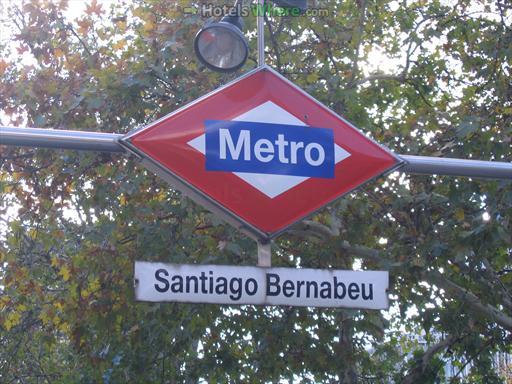Santiago Bernabeu metro station sign at Plaza de Lima